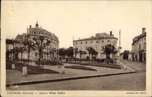 Ak Coutras Gironde, Square Henri Goffre, Gebäude, Bäume, öffentliche Plätze
