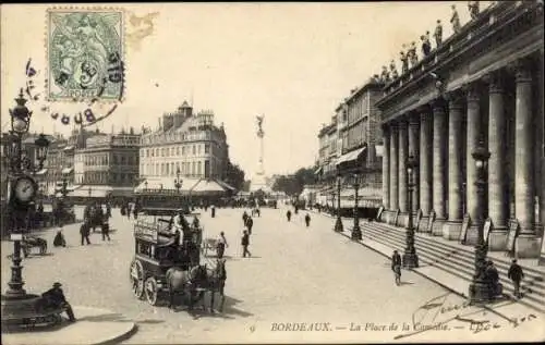 Ak Bordeaux Gironde,  r Platz, Pferdewagen, Menschen, Gebäude