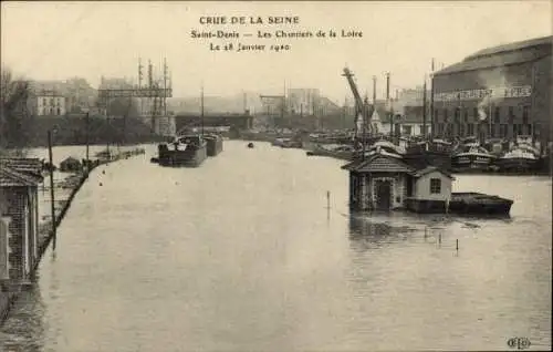 Ak Saint Denis Seine-Saint-Denis, Crue de la Seine, Les Chantiers de la Loire, 28. Januar 1910