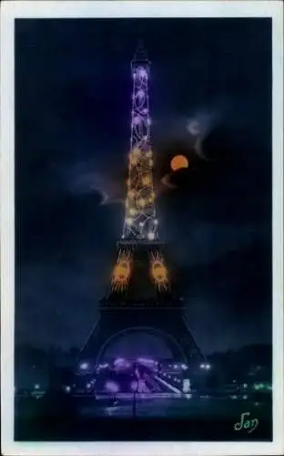 Ak Paris I, Banque de France, Hotel de Toulouse, Rue Croix des Petits Champs, Eiffelturm bei Nach