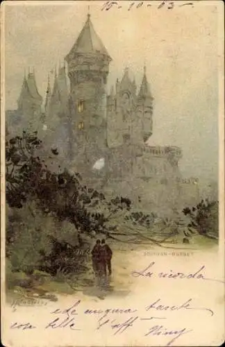 Künstler Litho Busset Allier, Blick auf das Schloss