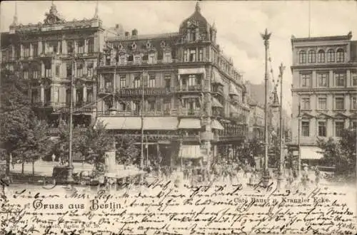 Ak Berlin Mitte, Unter den Linden, Friedrichstraße, Café Bauer, Kranzler Ecke