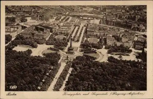Ak Berlin Tiergarten, Vogelperspektive auf den Königsplatz, Siegessäule, Gartenanlagen