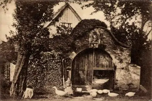 Ak Panschwitz Kuckau Oberlausitz, Kloster St. Marienstern, Wendischer Bauernhof, Gänse, Steingebä