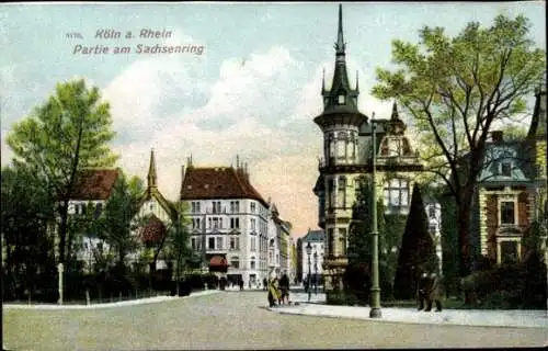 Ak Köln am Rhein, Köln am Rhein, Partie am Sachsenring, Gebäude, Bäume, Personen
