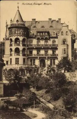 Ak Karlsbad in Baden, Evangelisches Hospiz, Architektur, Garten,  Ansicht