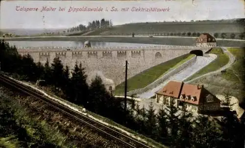 Ak Malter Dippoldiswalde, Talsperre Malter, bei  Elektrizitätswerk, Landschaft