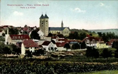 Ak Bad Klosterlausnitz in Thüringen, Vorsichtige Ansicht, Kirche, Häuser, Weinreben