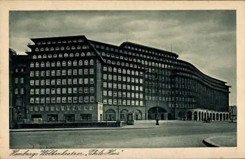Ak Hamburg Mitte Altstadt, Hamburgs Wolkenkratzer, große Gebäudeansicht, Straßenfront, Architekt 