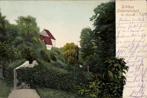 Ak Siebeneichen Meißen in Sachsen, Schloss Siebeneichen, Landschaft, Farbenprächtige Darstellung