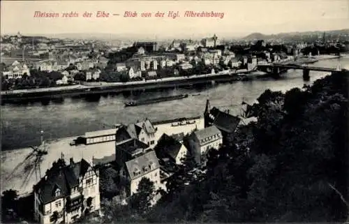Ak Meißen an der Elbe, Blick von der Königlichen Albrechtsburg auf Meißen rechts der Elbe