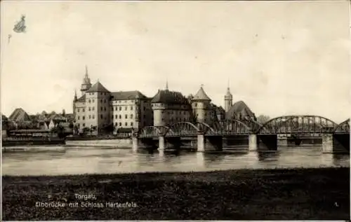 Ak Torgau an der Elbe, Blick auf  Elbbrücke, Schloss Hertenfels