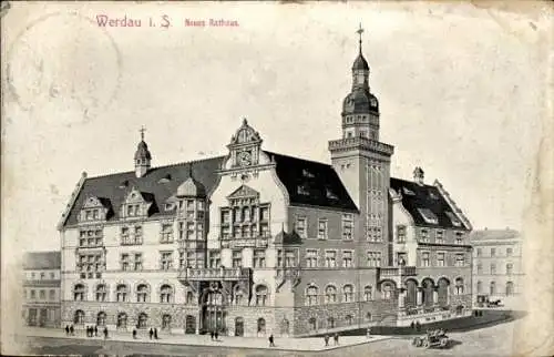 Ak Werdau in Sachsen, Neues Rathaus,  Architektur, Schwarz-Weiß Bild