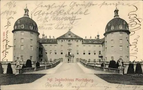 Ak Moritzburg in Sachsen, Kgl. Jagdschloss  s Gebäude, Gartenanlage