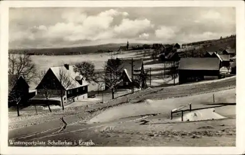 Ak Schellerhau Altenberg im Erzgebirge, Wintersportplatz, schneebedeckte Landschaft, Gebäude, Bäu