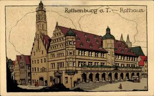 Steindruck Ak Rothenburg ob der Tauber Mittelfranken, Rathaus