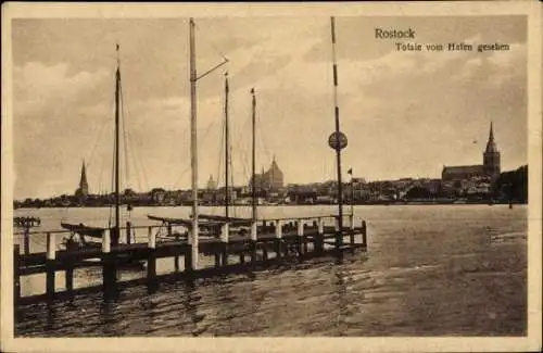 Ak Hansestadt Rostock, Hafenansicht, Segelboote,  Gebäude
