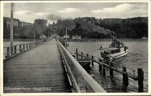 Ak Ostseebad Sellin auf Rügen, Seebrücke, Dampfer