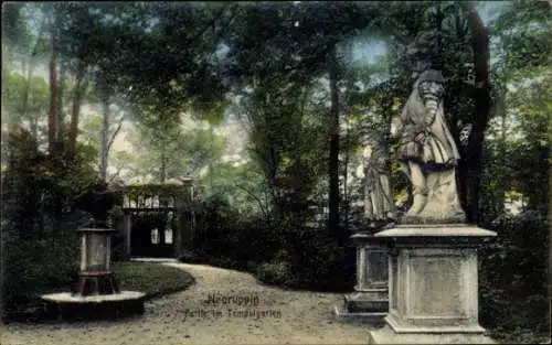 Ak Neuruppin in Brandenburg, Skulpturen, Gartenweg, Tempelgarten, Wald,  