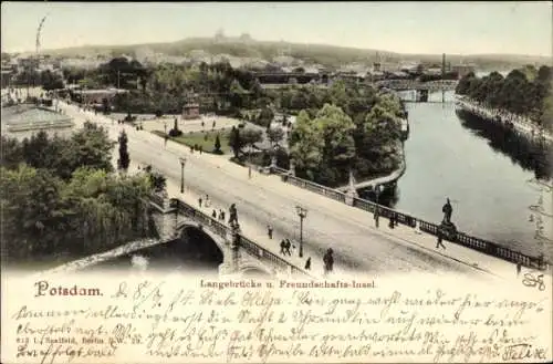 Ak Potsdam, Langebrücke, Freundschaftsinsel, Stadtansicht, Fluss, Bäume, 