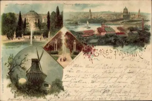 Ak Potsdam Sanssouci,   Bauten, Parklandschaft, Wasserspiele