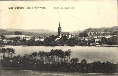 Ak Buckow in der Märkischen Schweiz, Partie am Buckowsee, Kirche