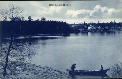 Ak Zechliner Hütte Zechlinerhütte Stadt Rheinsberg in der Mark, Blick auf Wasser, Boot und Uferla