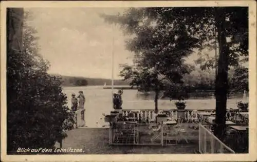Ak Lehnitz Oranienburg, Lehnitzsee, Blick auf den  Café-Terrasse, Segelboot, Bäume