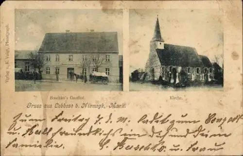 Ak Lobbese Treuenbrietzen in Brandenburg, Baschko's Gasthof, Kirche