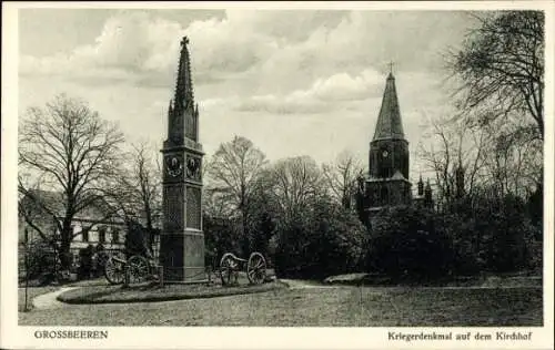 Ak Großbeeren in Brandenburg, Kriegerdenkmal auf dem Kirchhof, Kirche
