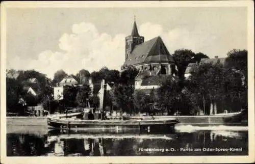 Ak Fürstenberg an der Oder Eisenhüttenstadt in Brandenburg,  Partie am Oder-Spree-Kanal, Kirche, 