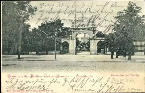 Ak Berlin Kreuzberg, Berliner Unions-Brauerei, Hasenhaide, Restaurateur Ad. Staudte