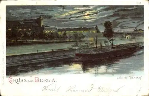 Mondschein Litho Berlin Tiergarten Moabit, Lehrter Bahnhof