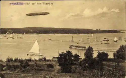 Ak Berlin Zehlendorf Wannsee, Luftschiff, Segelboote, Dampfer