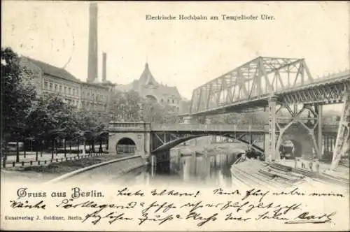 Ak Berlin Kreuzberg, Elektrische Hochbahn am Tempelhofer Ufer