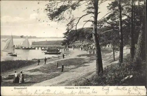 Ak Berlin Wilmersdorf Grunewald Schildhorn, Ufer, Segelboote, Wald