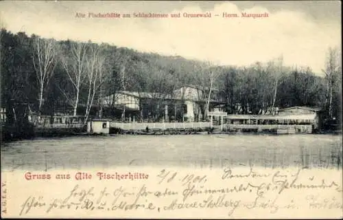 Ak Berlin Zehlendorf, Schlachtensee, Alte Fischerhütte, Inh. Herm. Marquardt, Grunewald
