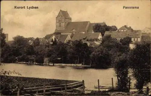 Ak Lychen in d. Uckermark, Panorama mit Kirche, 1913