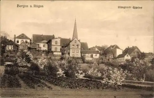 Ak Bergen auf der Insel Rügen, Bergen a. Rügen, Hängende Gärten, Häuseransicht