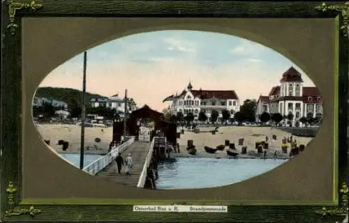 Ak Ostseebad Prora Binz auf Rügen, Strandpromenade, sehenswerte Architektur, Hafenblick, Menschen