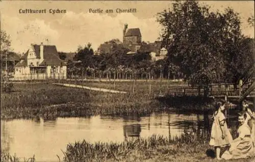 Ak Lychen in der Uckermark, Luftkurort  Partie am Chorstift, Idylle am Wasser,  Architektur