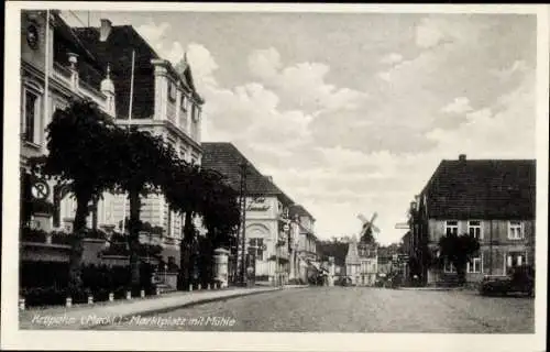 Ak Kröpelin in Mecklenburg, Marktplatz mit Mühle, Hotel
