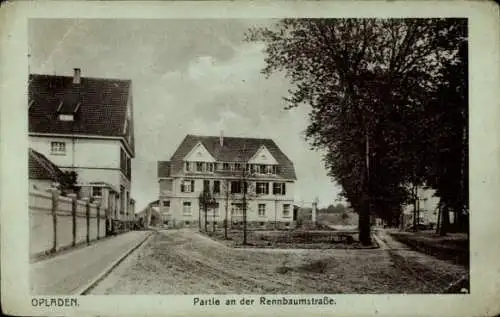 Ak Opladen Leverkusen im Rheinland, Partie an der Rennbaumstraße,  Gebäude, Bäume, Straße