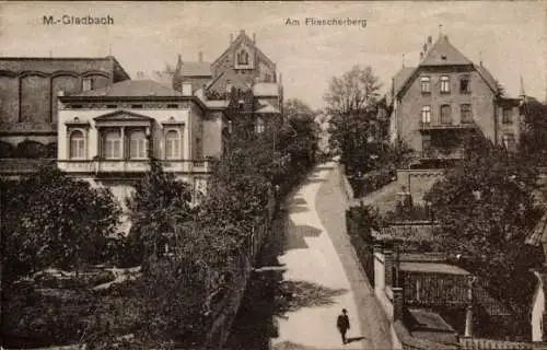 Ak Mönchengladbach am Niederrhein, Straße, Häuser, Bäume, Spaziergänger, M.-Gladbach, Am Fliesche