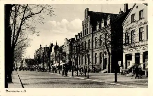 Ak Neumünster Holstein, Tapeten Haus, Strassenpartie