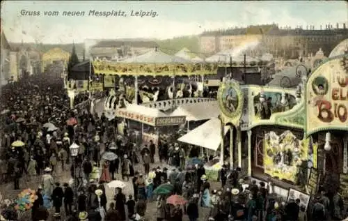 Ak Leipzig, Neuer Messplatz, viele Menschen, Verkaufsstände, Jahrmarkt