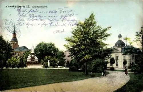Ak Frankenberg in Sachsen, Friedenspark, Denkmal, Gebäude, Bäume, Weg