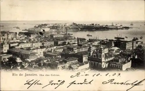 Ak Rio de Janeiro Brasilien, Ansicht von Ilha das Cobras, Hafen mit Schiffen, Gebäude im Vordergr