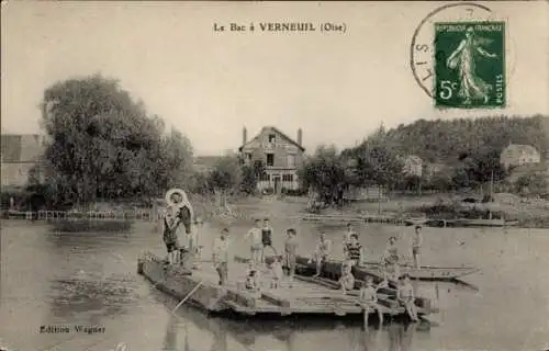 Ak Verneuil sur Oise Verneuil-en-Halatte Oise, Schwimmende Plattform, mehrere Personen, Gebäude i