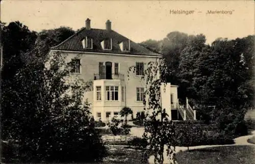 Ak Helsingør Helsingör Dänemark, Marienborg, Gebäude umgeben von Garten und Bäumen